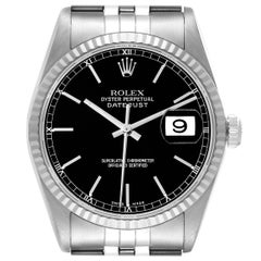 Rolex Datejust Steel White Gold Black Dial Mens Watch 16234