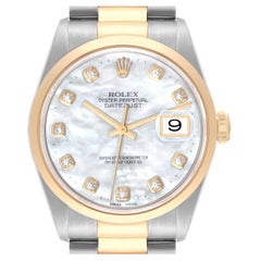 Rolex Datejust Steel Yellow Gold Mother Of Pearl Diamond Dial Mens Watch