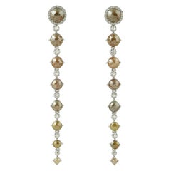 Round Brown Ice Diamond Long Dangle Earrings Made In 18k Gold