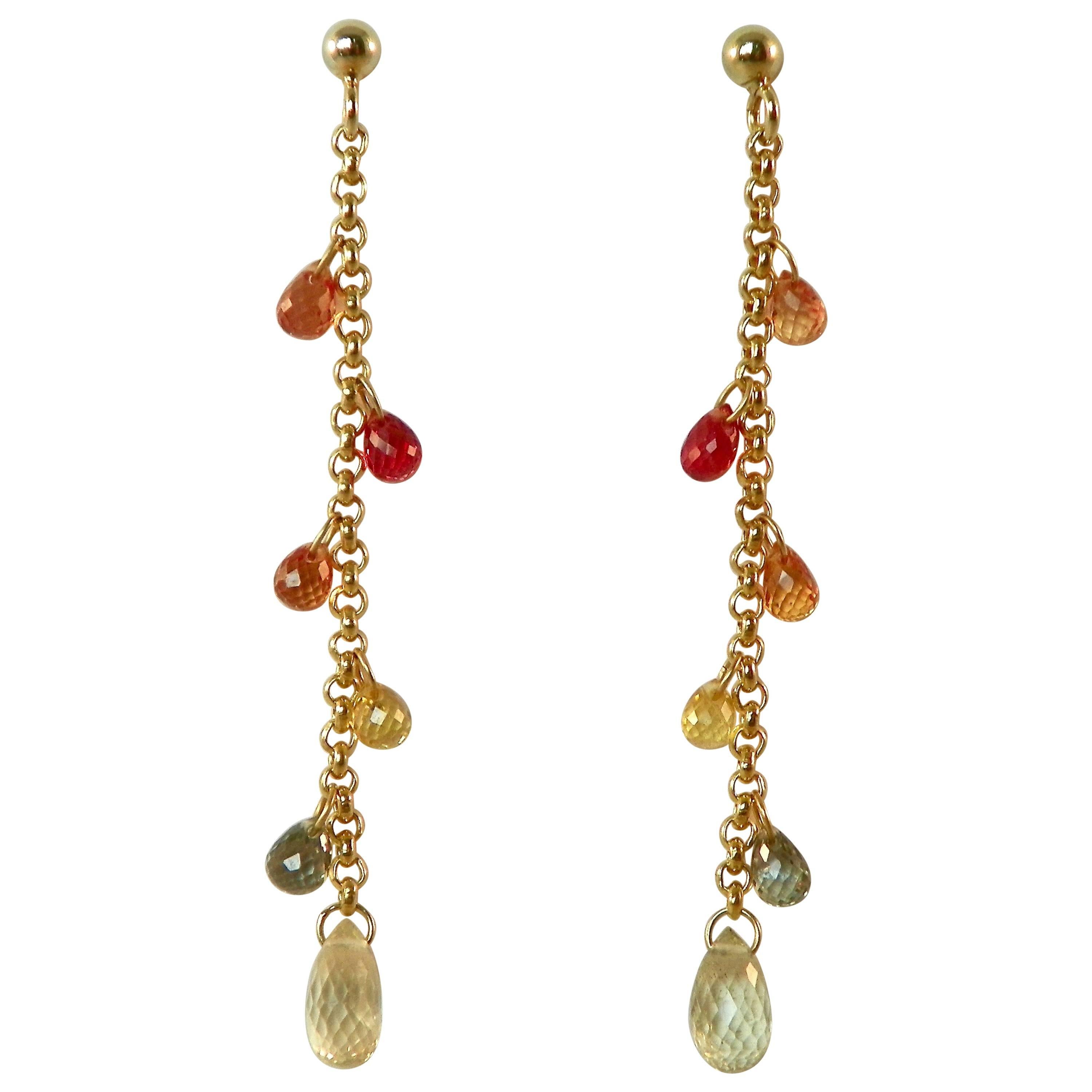 Briolette Sapphire Golden Dangle Earrings