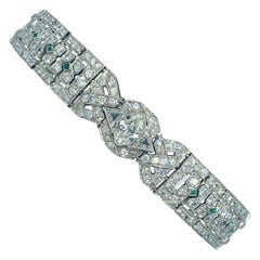 1920s Art Deco platinum, diamond and emerald bracelet