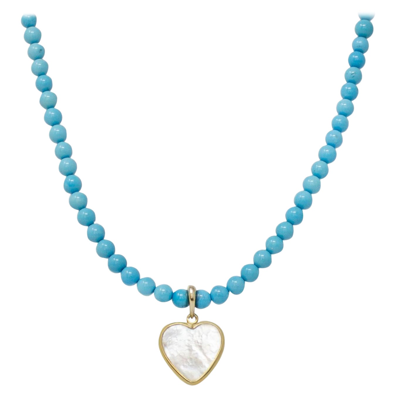 Happy Hearts Pearl And Turquoise Necklace For Sale