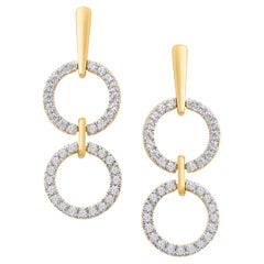 Boucles d'oreilles en or jaune 14K à maillons en forme de cercle avec diamants et pendentifs