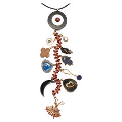 CLARISSA BRONFMAN "Age Of Elegance" Garnet Pearl Ruby Gold Symbol Tree Necklace