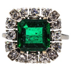 Art Deco Stil Weißer Diamant Carré Schliff Smaragd Weißgold Cocktail Ring