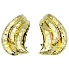 Henry Dunay Hammered Finish Large Clip-on Earrings Set in 18 Karat Yellow Gold