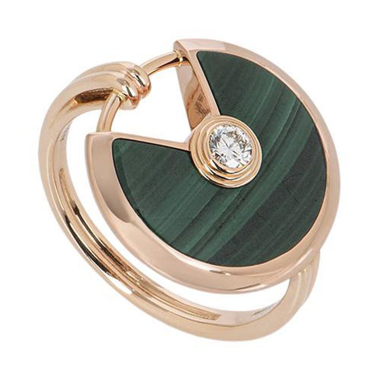 Cartier Rose Gold Diamond Malachite Amulette De Cartier Ring For Sale