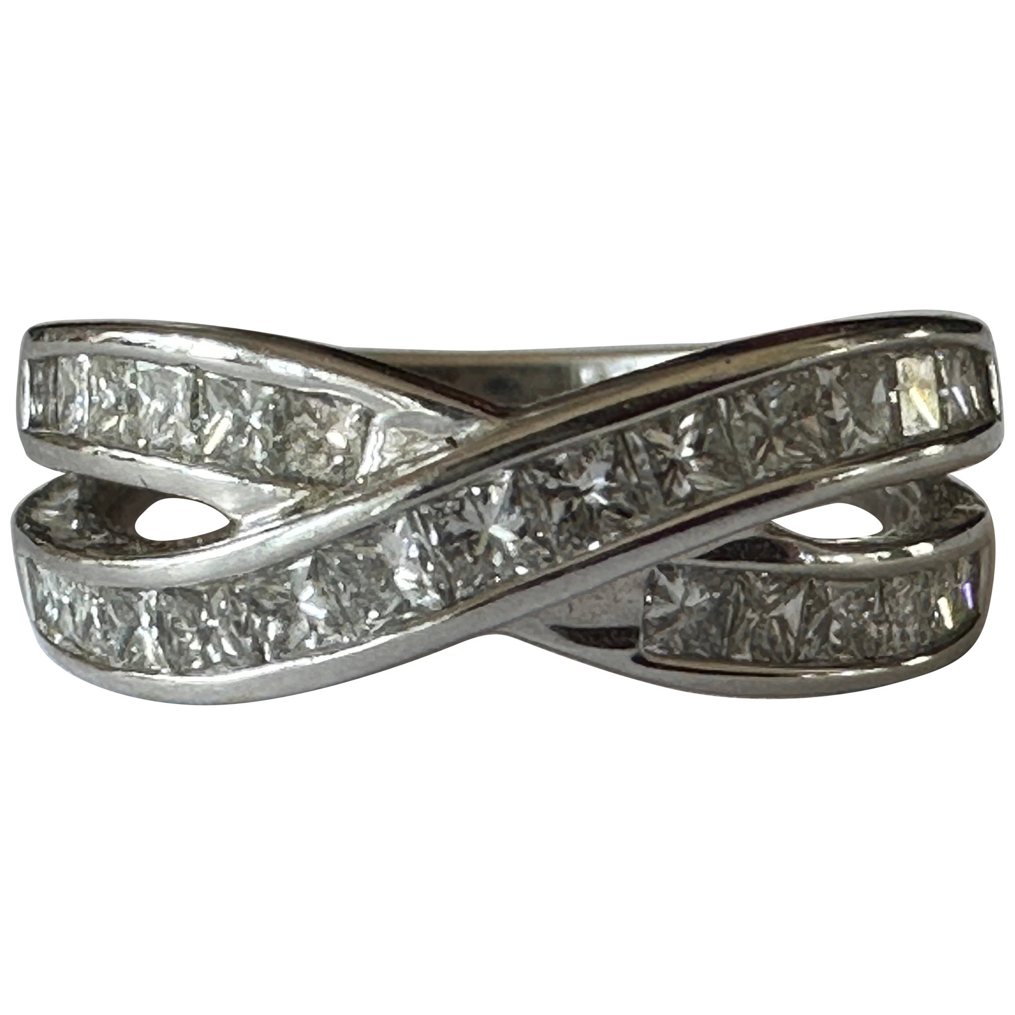 Estate Criss-Cross Double Band Diamond Ring  For Sale