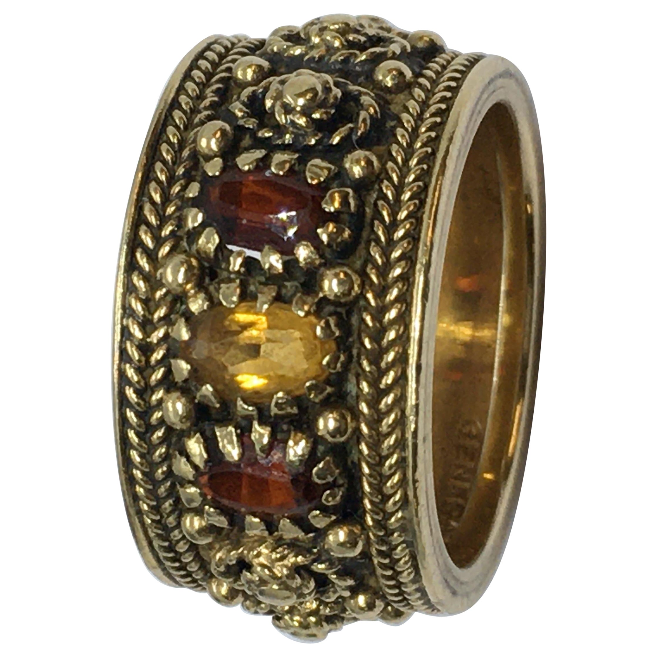 Art Deco 14K gold band Garnet Citrine extensive bead work size 5.75 For Sale