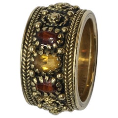 Antique Art Deco 14K gold band Garnet Citrine extensive bead work size 5.75