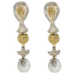 Luise White & Yellow Gold Pearl Diamond Earrings 4