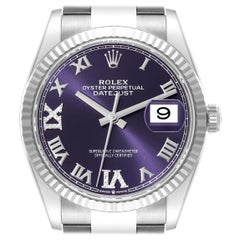 Rolex Datejust Steel White Gold Aubergine Diamond Dial Mens Watch 126234