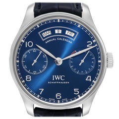 IWC Portugieser Annual Calendar Blue Dial Steel Mens Watch IW503502 Box Card