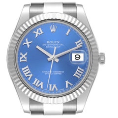 Rolex Datejust II Steel White Gold Blue Roman Dial Mens Watch 116334