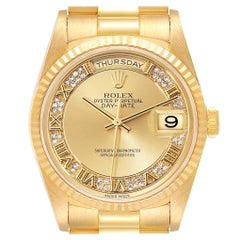 Rolex President Day-Date Yellow Gold Myriad Diamond Mens Watch 18238