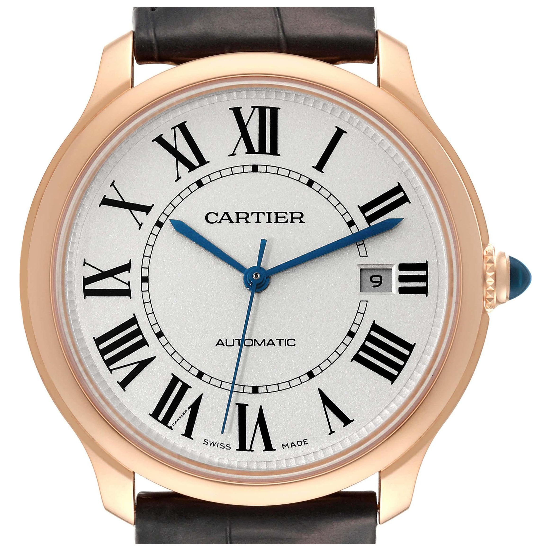 Cartier Ronde Louis Rose Gold Silver Dial Automatic Mens Watch WGRN0011 For Sale
