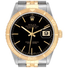 Rolex Datejust Turnograph Black Dial Yellow Gold Steel Mens Watch 16263