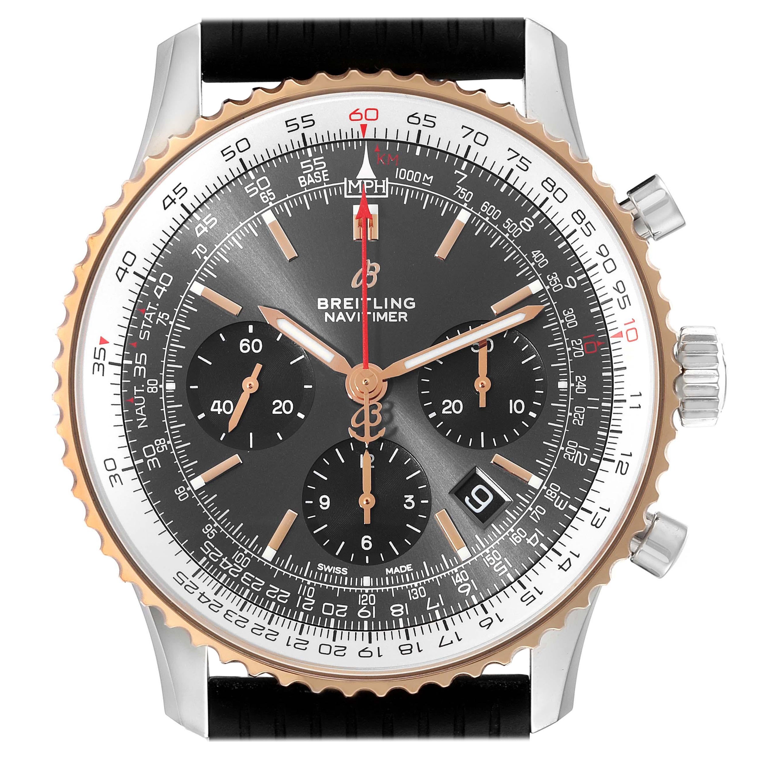 Breitling Navitimer 01 Grey Dial Steel Rose Gold Mens Watch UB0121 Box Card For Sale