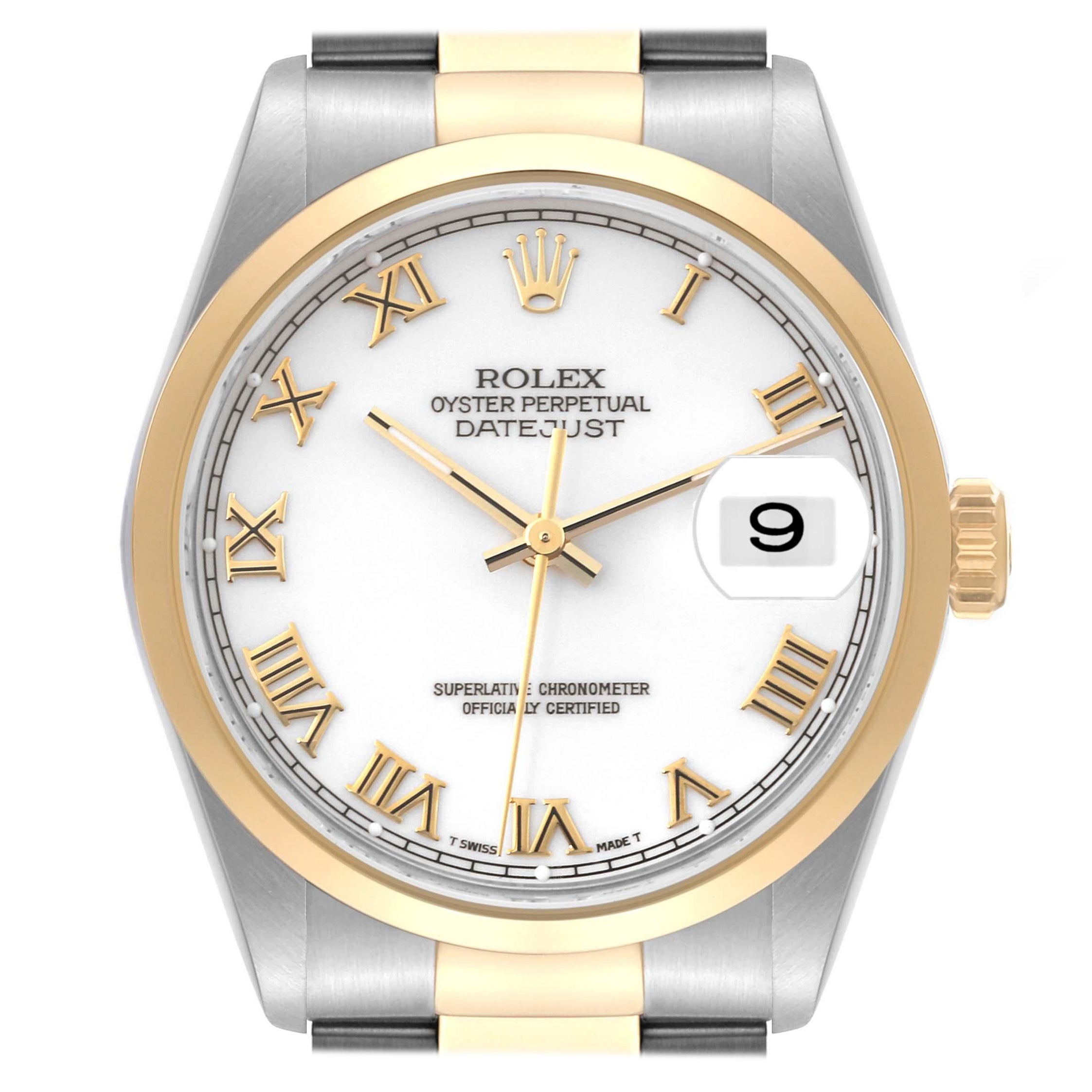 Rolex Datejust Steel Yellow Gold White Dial Mens Watch 16203 Box Papers