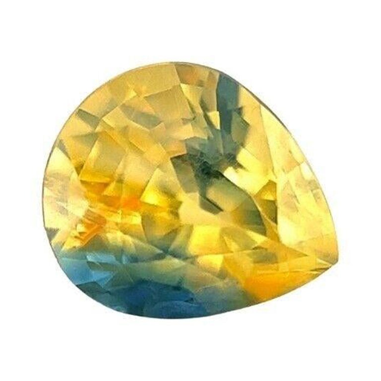 Unique Untreated GIA Certified Parti Colour Sapphire Blue Yellow 0.82ct Pear VS For Sale