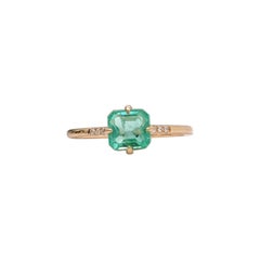 1.2ct Emerald Ring w Diamond Accents in Solid 14K Yellow Gold Asscher Cut 6mm