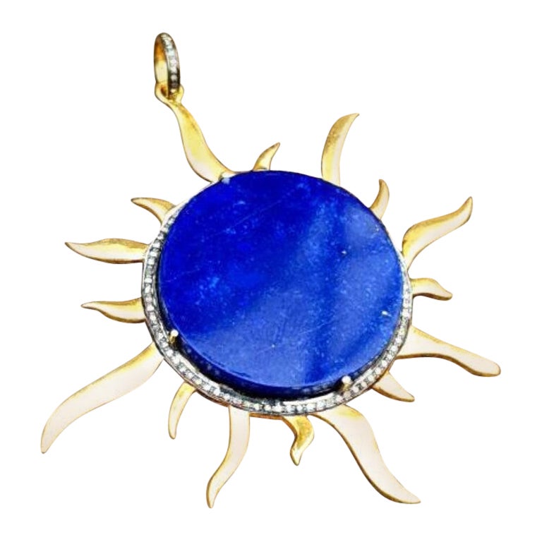 lapis lazuli sun Diamond  Necklace, 925 Silver  Pendant For Sale