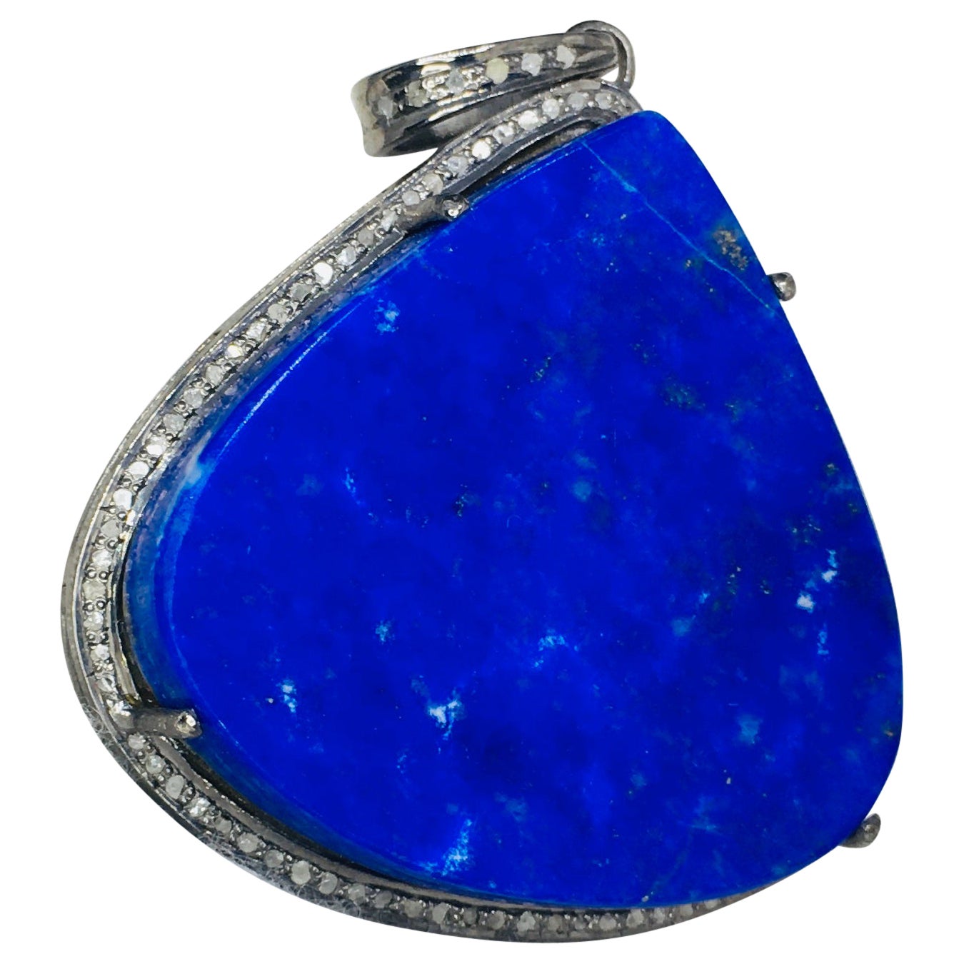 lapis lazuli heart Diamond  Necklace, 925 Silver  Pendant