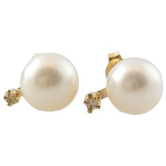14K Yellow Gold Pearl & Diamond Earrings #16464