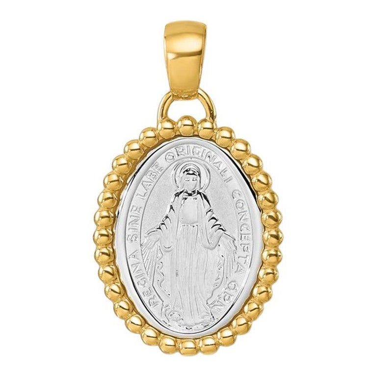 Curata 18k Two-tone Gold Italian Beaded Reversible Miraculous Medal Pendant For Sale