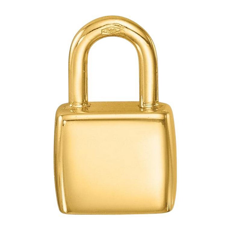 Curata 14k Yellow Gold Italian Polished Small Solid 3-D Padlock Pendant For Sale
