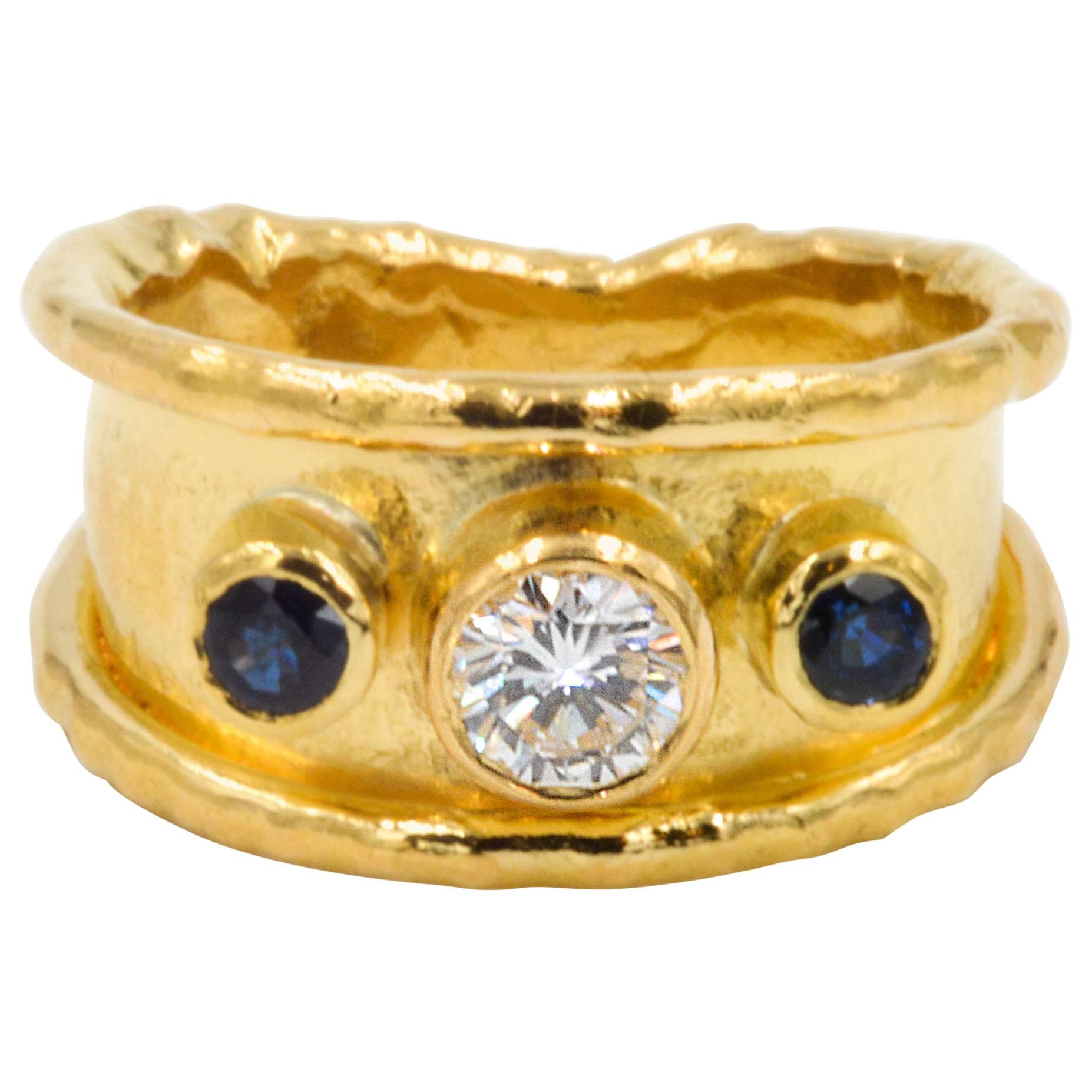 Classic Jean Mahie 22kt Yellow Gold Diamond and Sapphire Ring