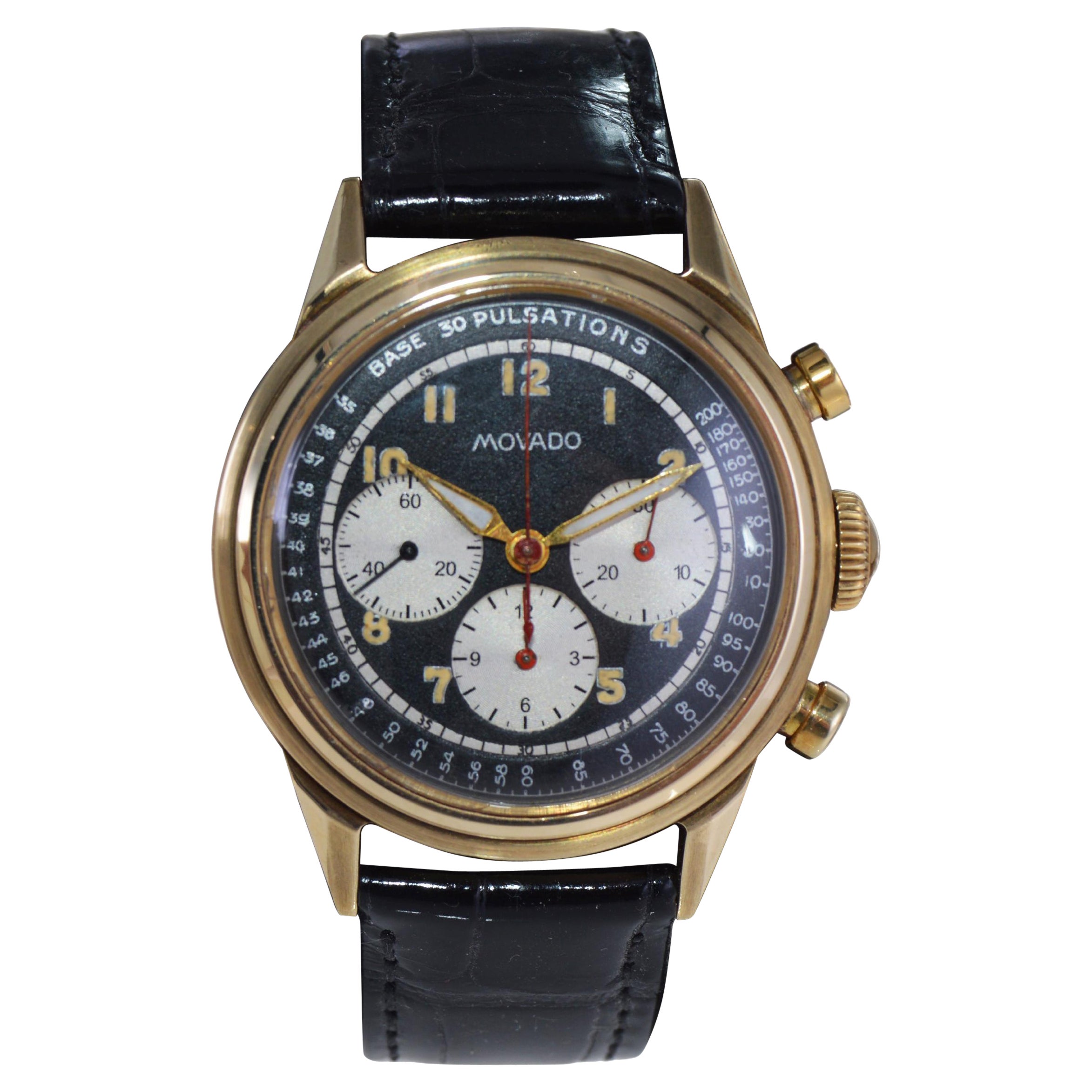 Movado 14Kt. Montre chronographe manuelle Art déco à triple registre
