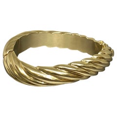 Vintage Heavy 14k Yellow Gold Wave Twist Ribbed Bangle Bracelet