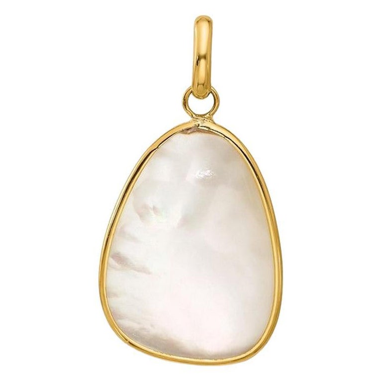 Curata 14k Yellow Gold Abstract Modern White Mother of Pearl Pendant For Sale