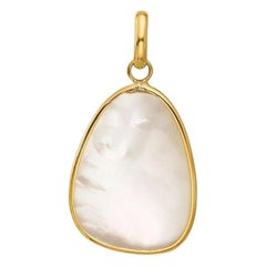 Curata Pendentif abstrait moderne en or jaune 14 carats et nacre blanche