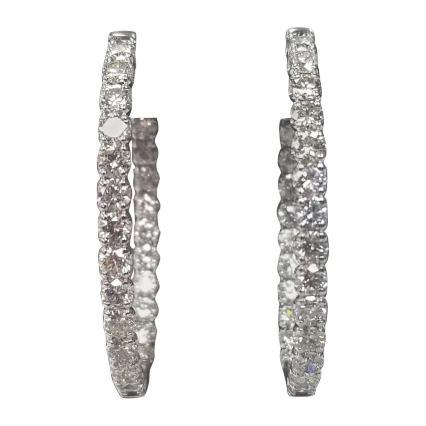 14k White Gold Diamond  Oval Hoop Earrings with 6.10cts. For Sale