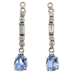 Sapphire & Diamond Dangly Earrings In White Gold