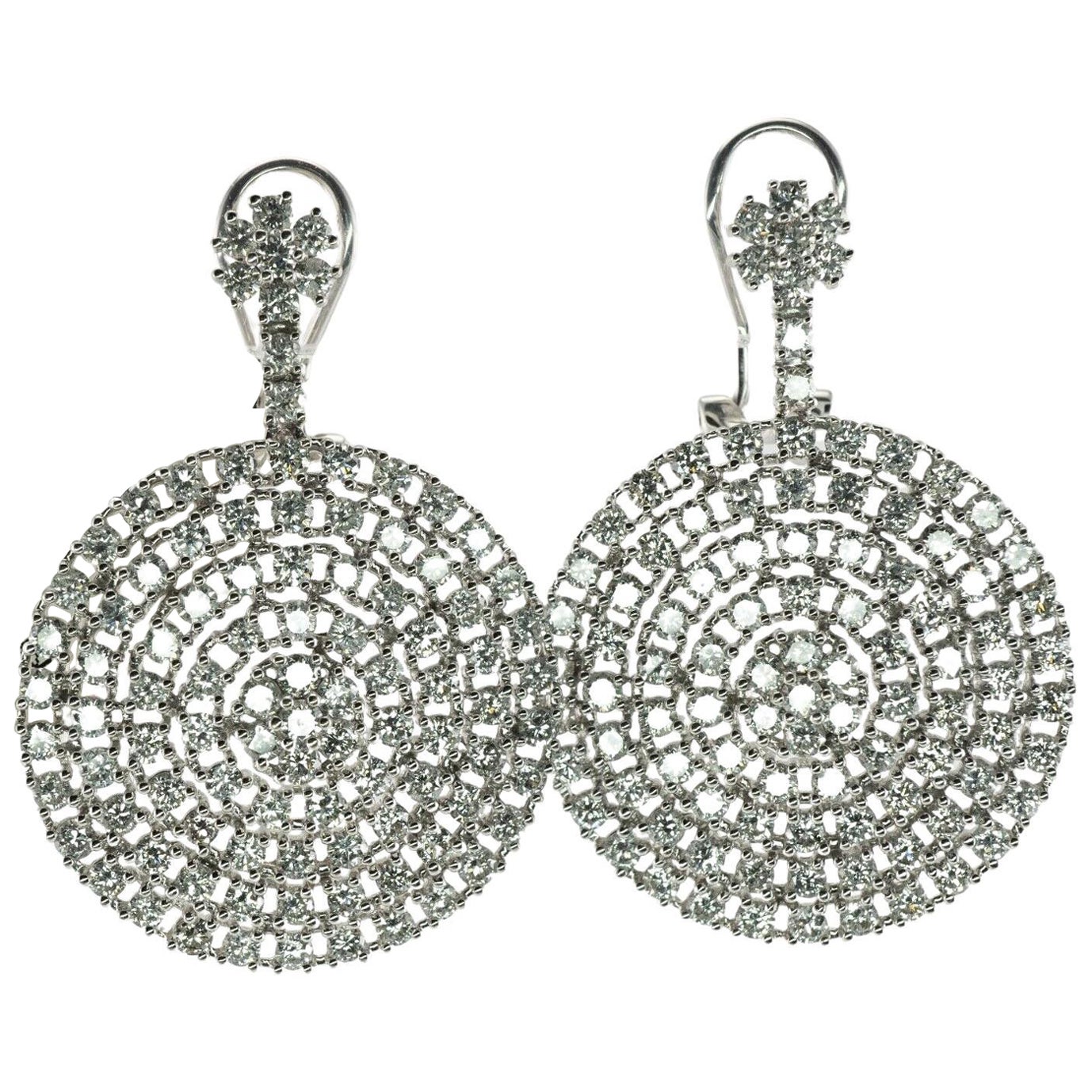 Boucles d'oreilles pendantes en or blanc 14 carats avec diamants taille ronde géométrique 5,07 TDW