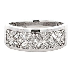 Vintage XOXO Baguette and Brilliant Diamond Band Ring 18k White Gold