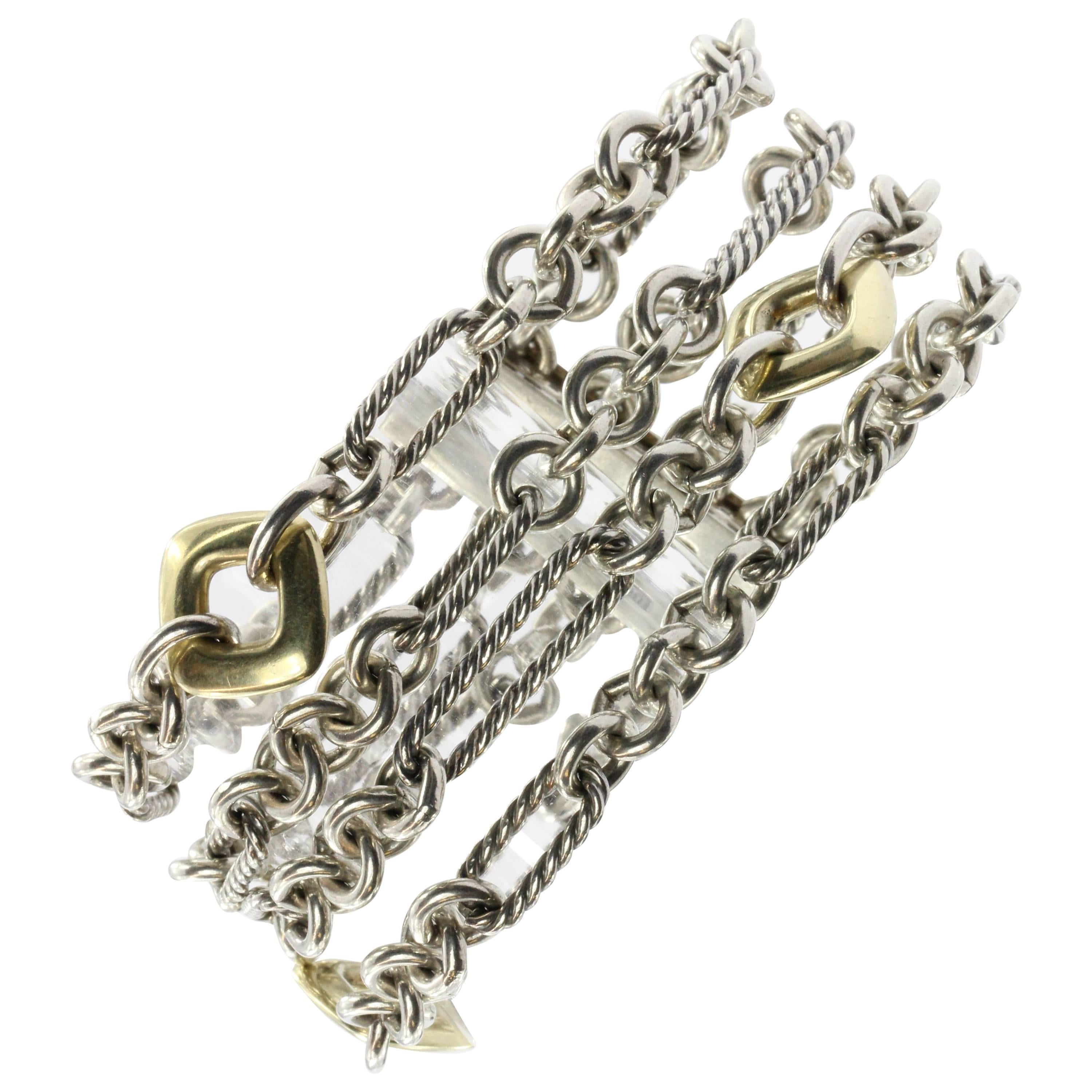 David Yurman Figaro Sterling Silver and 18K Gold 4 Row Cushion Donut Bracelet