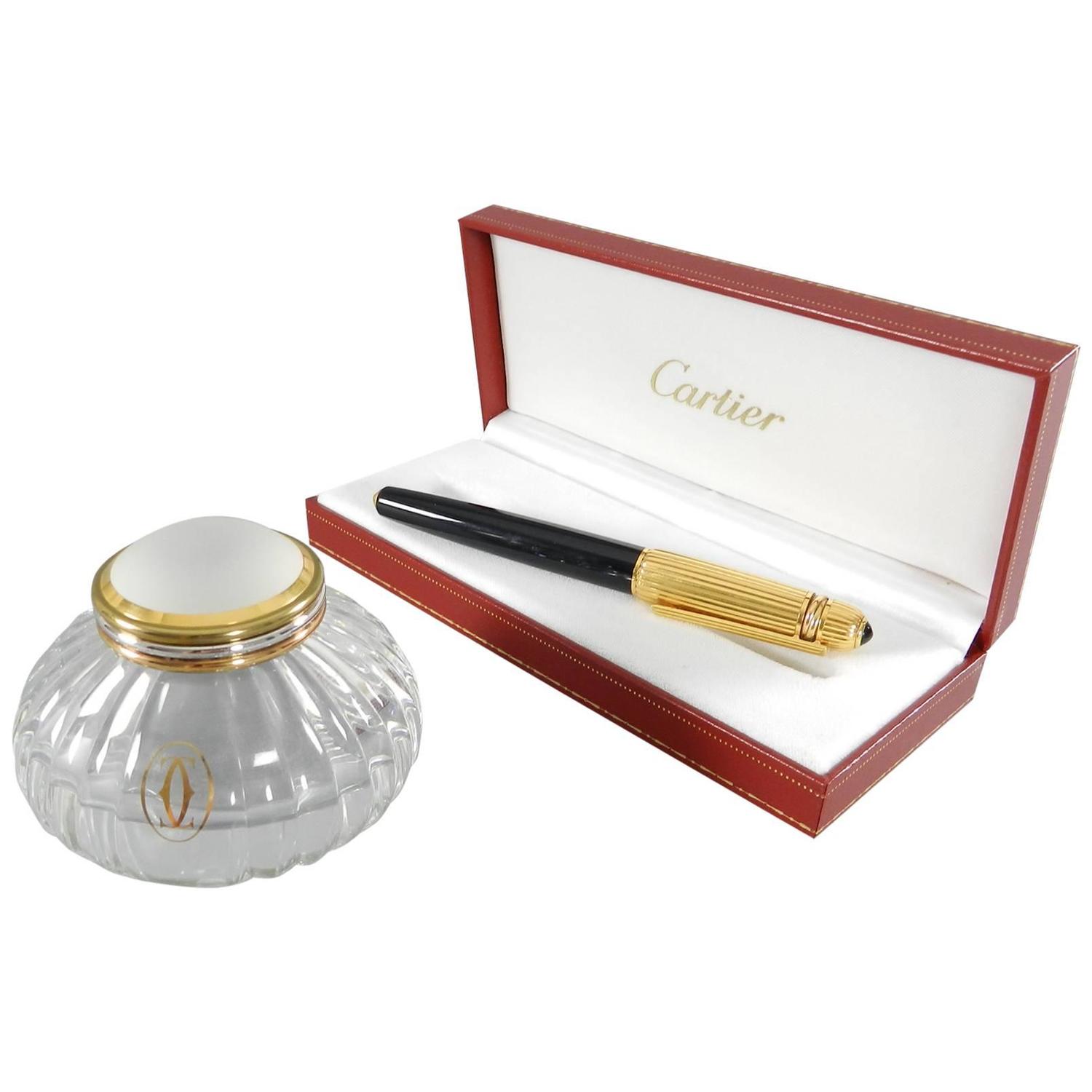 Pasha de Cartier Fountain Pen with Inkwell dated 1989 For Sale at 1stdibs
