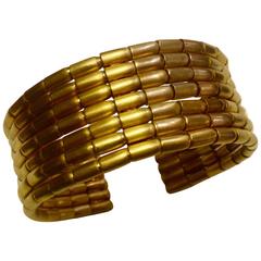 Beaded Satin Finish Yellow Gold Cuff Bracelet