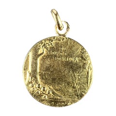 Vintage French Bonheur Good Luck 18K Yellow Gold Lucky Charm Medal Pendant