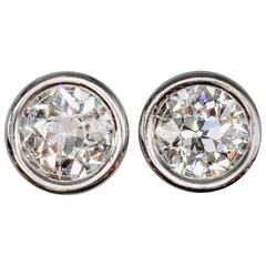 OLD EUROPEAN Cut Diamond Platinum Stud Earrings 10