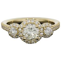 Ritani Gold 1.49 Carats Round Diamond GIA Cert 3 Stone Halo Engagement Ring 7