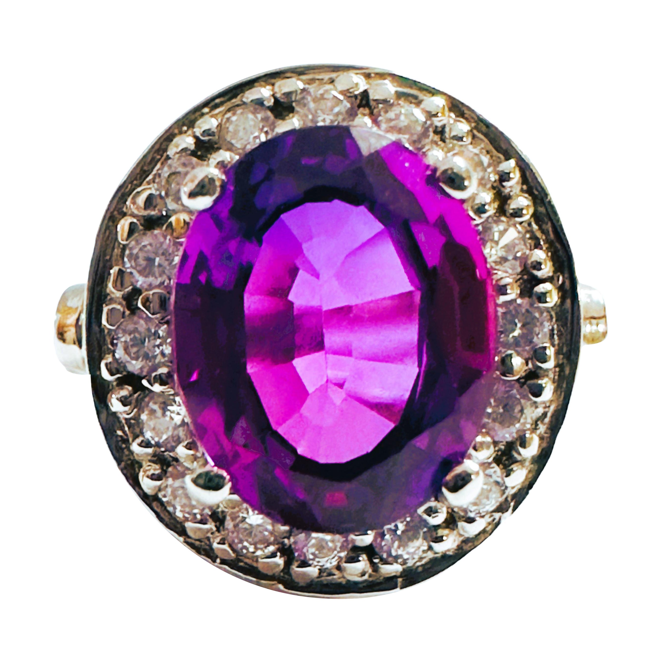 New African IF 3.20 Ct Blue Purple Sapphire & White Sapphire Sterling Ring