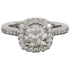 Martin Flyer Platinum 1.73 Carats Round Diamond Engraved Halo Engagement Ring
