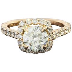 14 Karat Rose Gold 1.88ctw Round Diamond Cushion Shaped Halo Engagement Ring