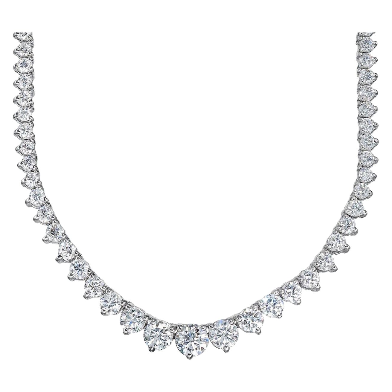 26.50 Carat Graduated Tennis Necklace Round Diamonds Necklace D/F COLOR For Sale