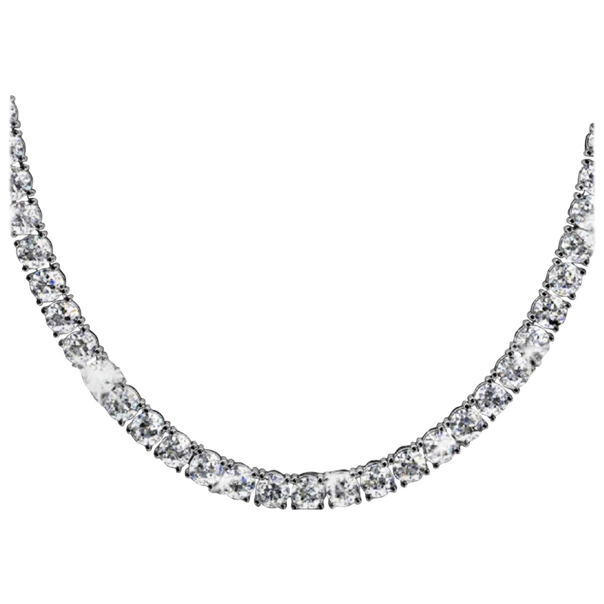 30 Carat Natural Untreated Diamond Tennis Necklace 18 Carat White Gold